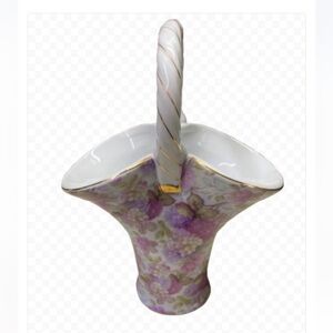 Formalities Violet Chintz Collection Floral Porcelain Basket with Handle